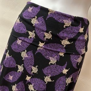 Hourglass Lilly Stretchy Black with Purple Leaves Print Maxi Skirt size XS